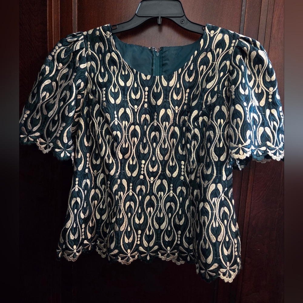 Womens Green & Gold Blouse- Size Large